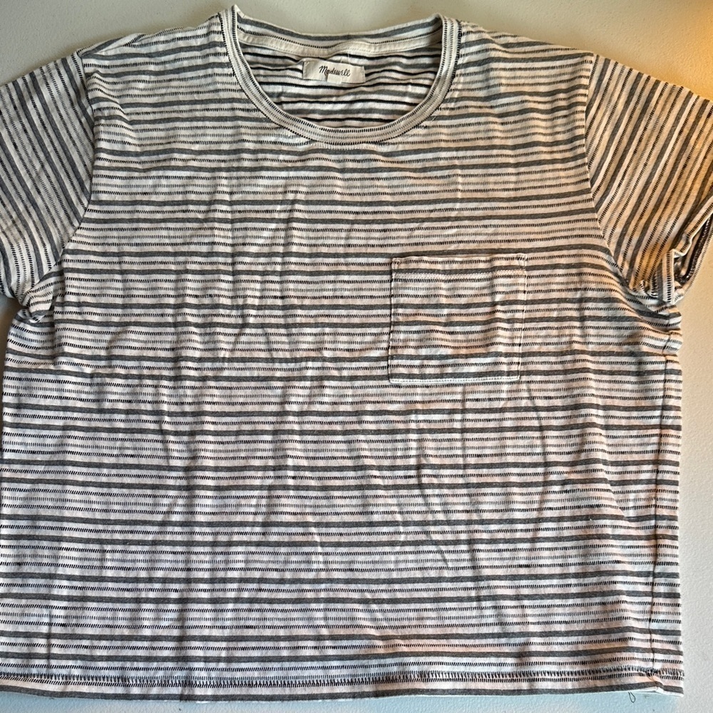 Madewell Gray and White Striped Short Sleeve Tee